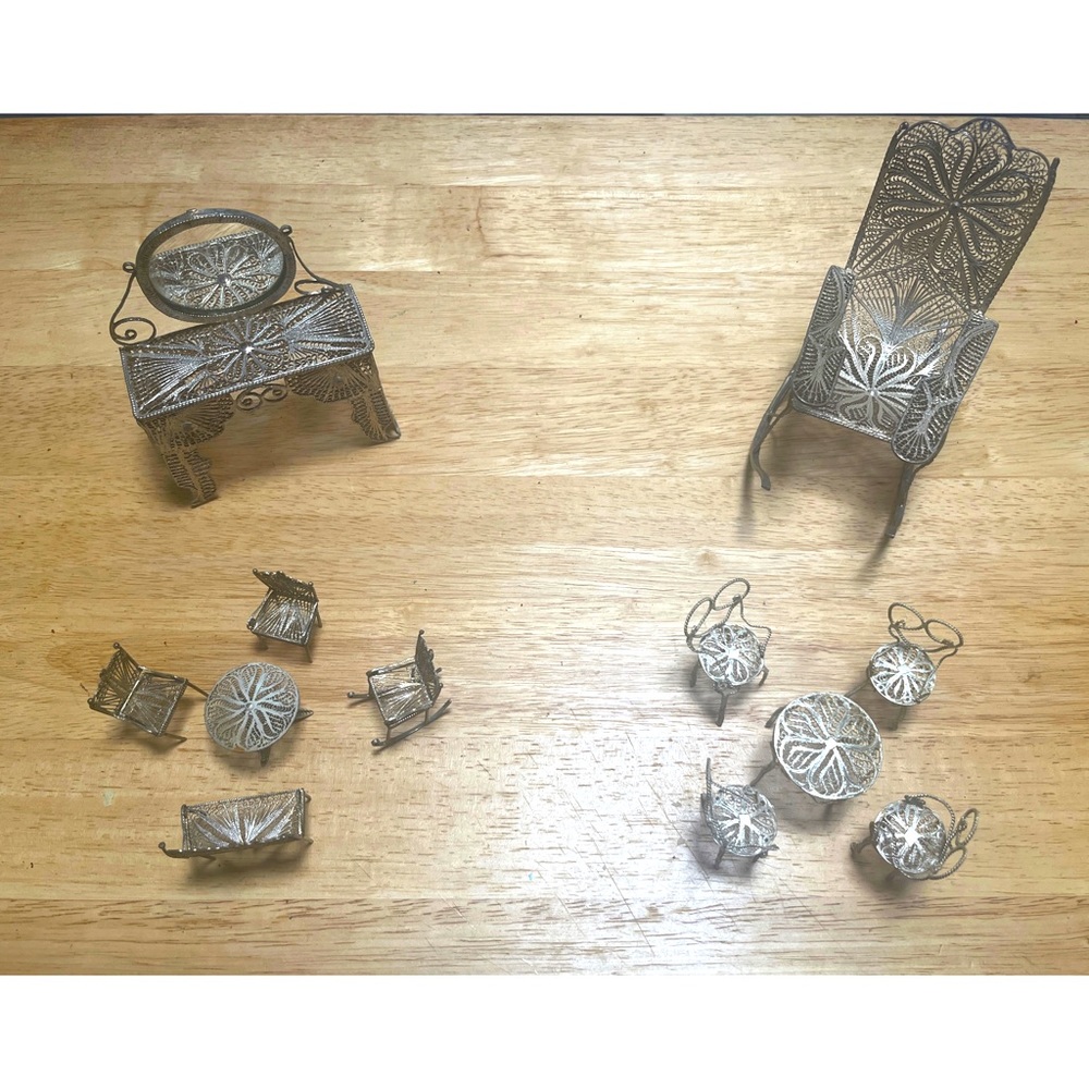 Vintage Sterling Silver Filigree Dollhouse Miniature Furniture Lot